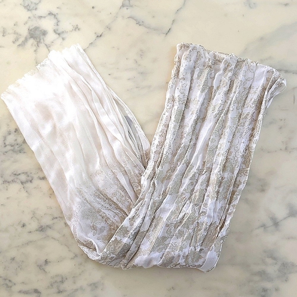 NWOT. Express Large printed gold patterns scarf/wrap with wrinkled style.